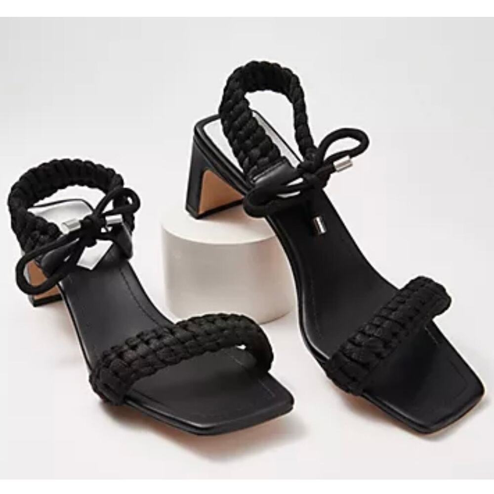 Schutz Size 9 B Black Leather Braided Mid Heel Sandals - Blair